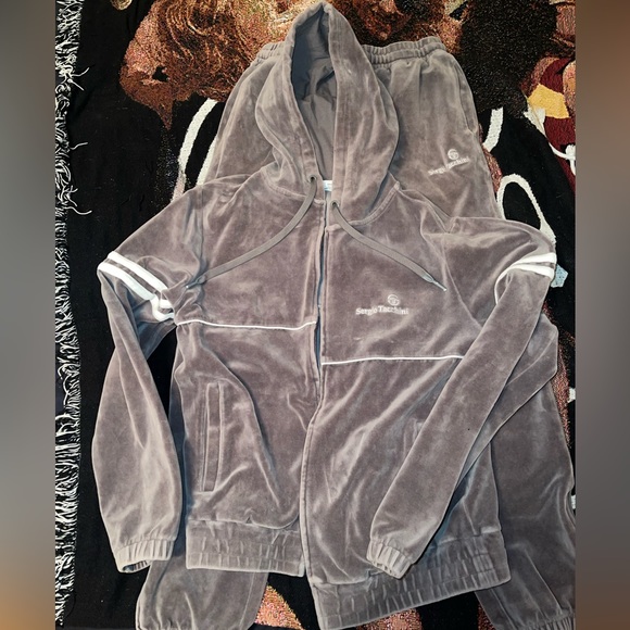 Sergio Tacchini vintage Scopeto Full-Zip Velour Hoodie & pant gray! TOP & BOTTOM - Picture 3 of 5
